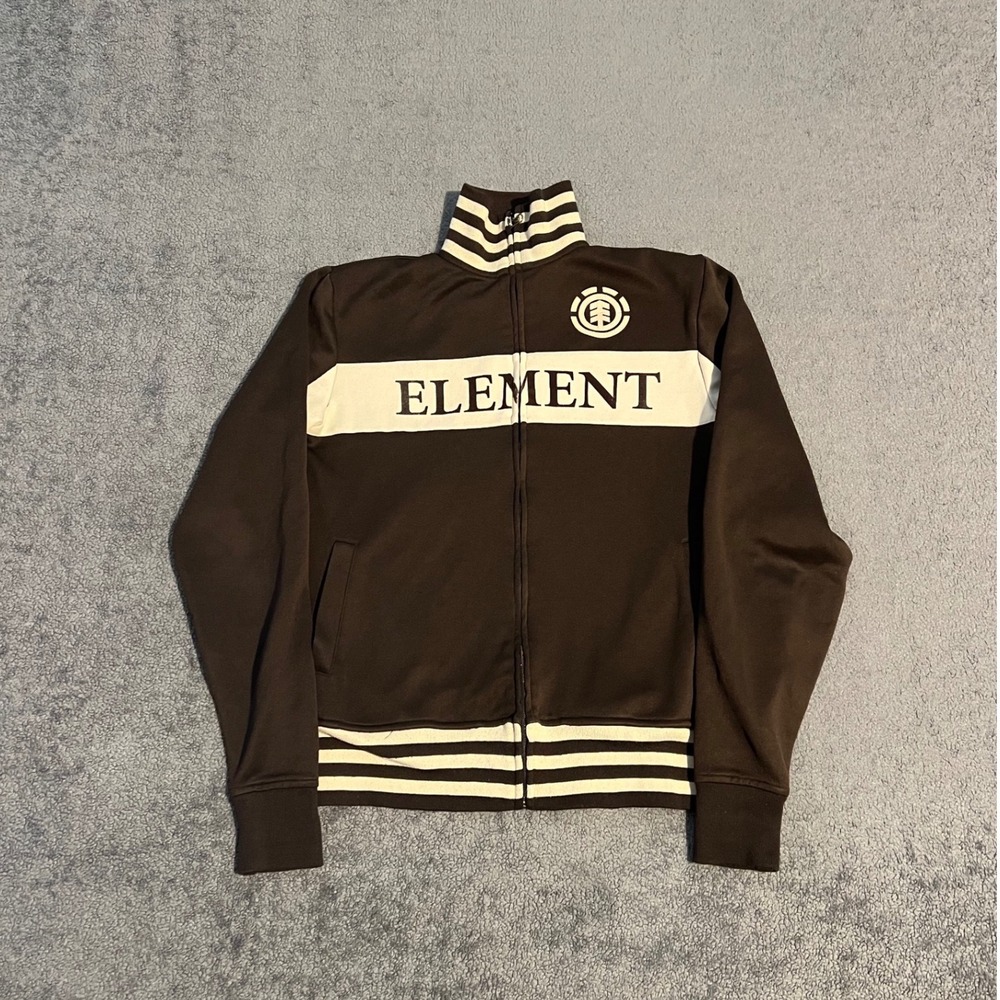 Y2K Element Skateboards Brown Cream Track Jacket Full Zip Skate Mens Medium